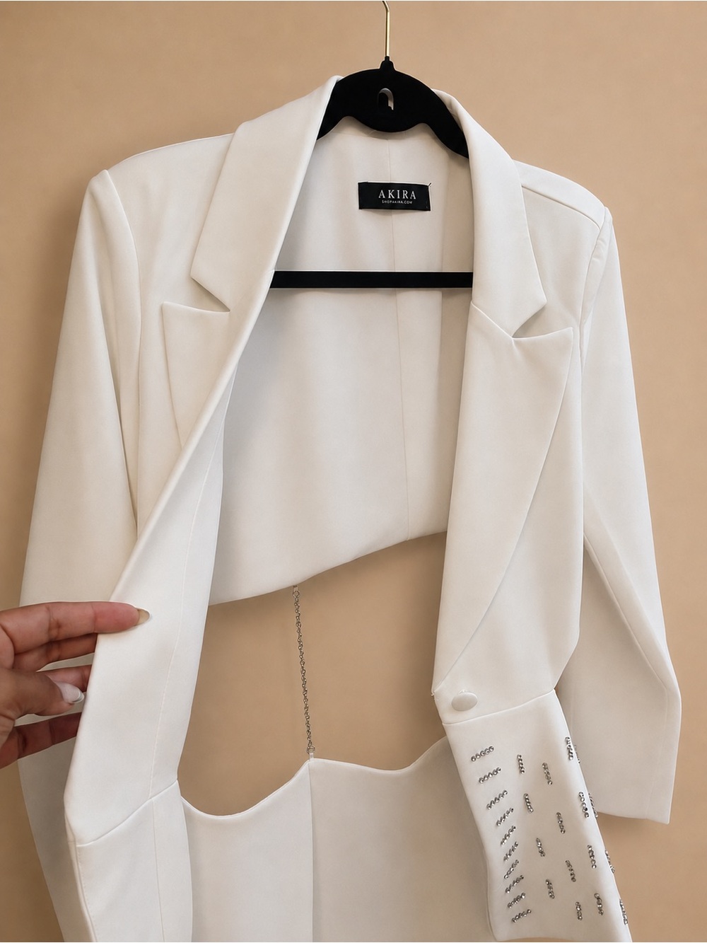 White Rhinestone Cutout Chain Blazer - Picture 5 of 6